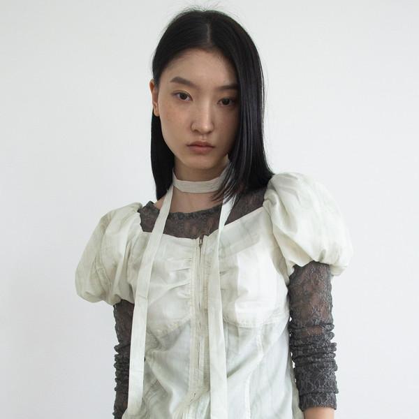 Tie Two-Way Puff Blouse (Green)