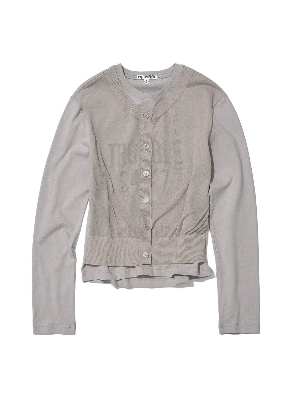 [WOMEN] KNIT CARDIGAN LAYER LONG SLEEVE TEE_STONE GREY