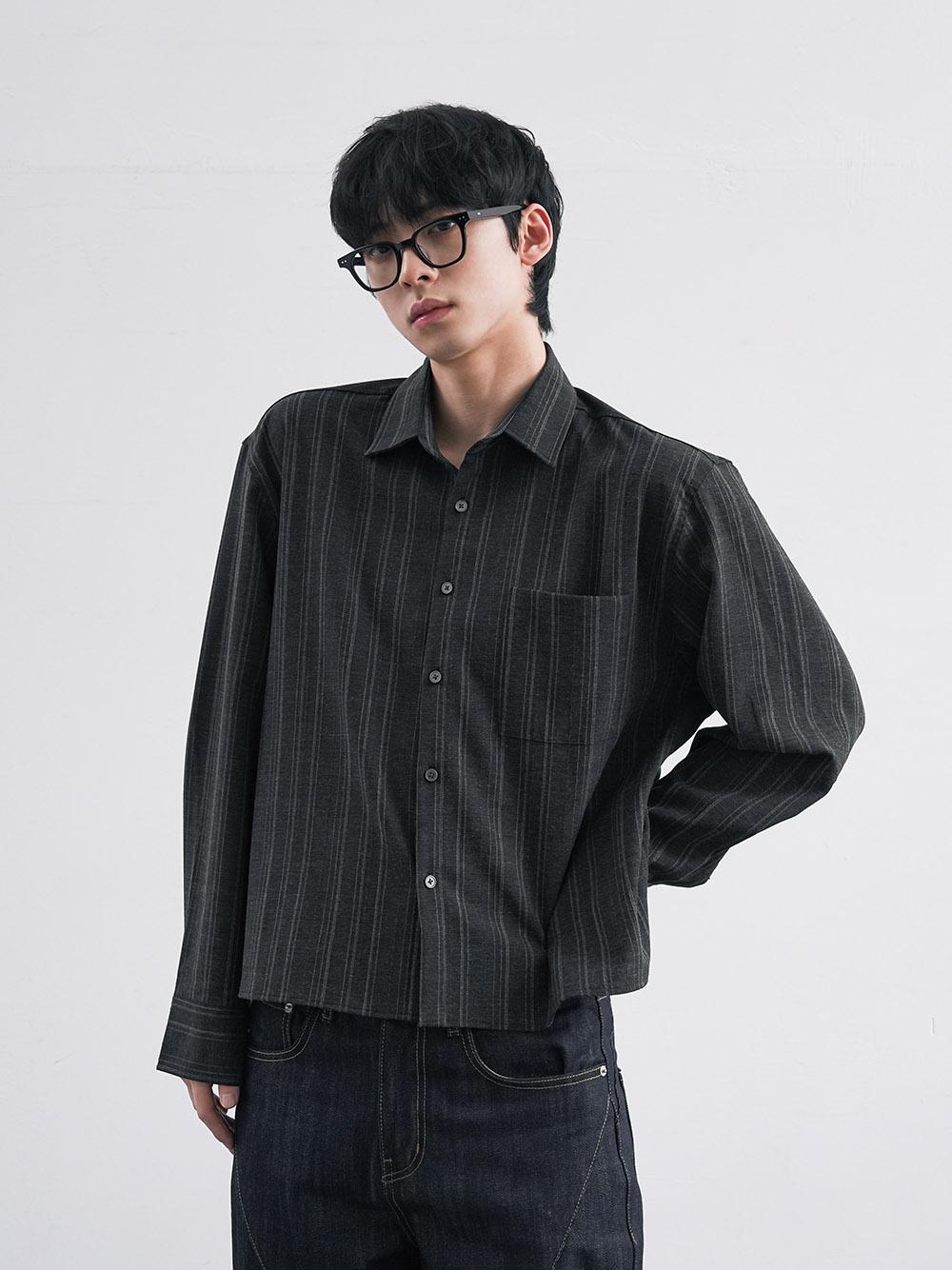 오버 스트라이프 크롭 셔츠 2color