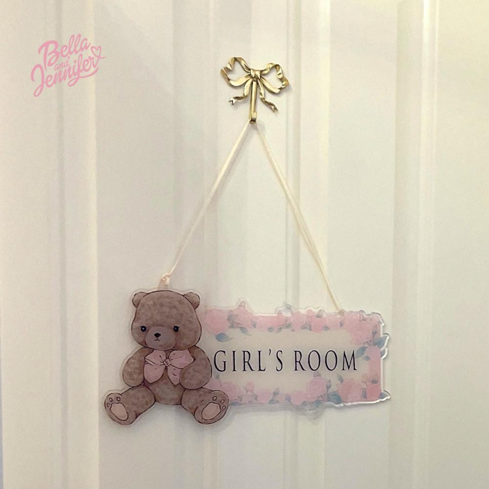 GIRL'S ROOM 베어 아크릴 문패 팻말 도어사인 여자아이방 인테리어 공주풍 소품
