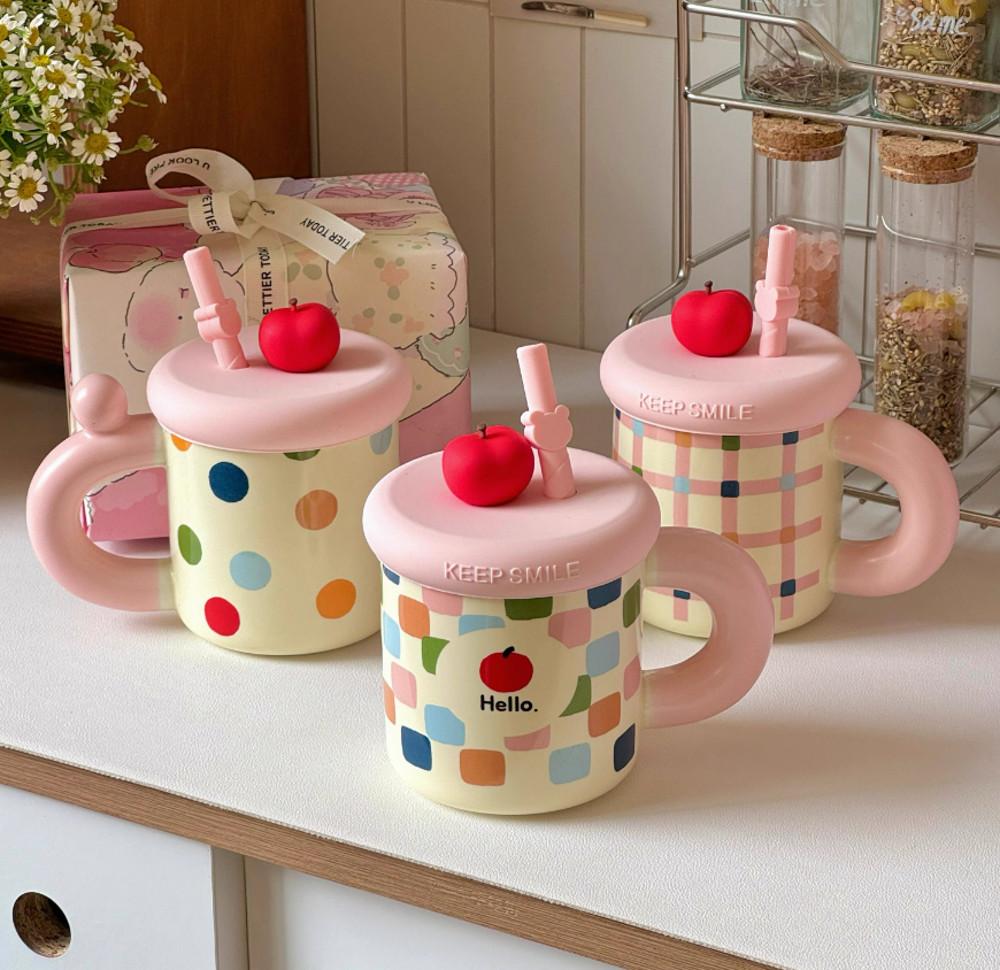 귀여운 머그컵 뚜껑 머그 빨대