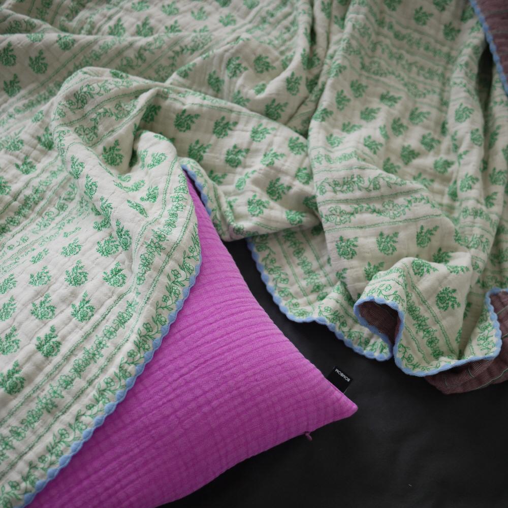 4layer gauze blanket (green flower + purple stripe), 4중 거즈 블랭킷