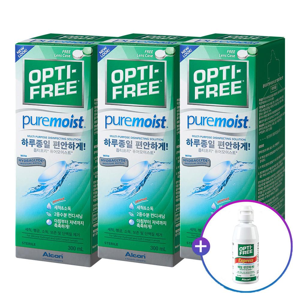 [알콘] 옵티프리 렌즈세척액 퓨어모이스트 300mlx3개_휴대용 120ml 1개 증정