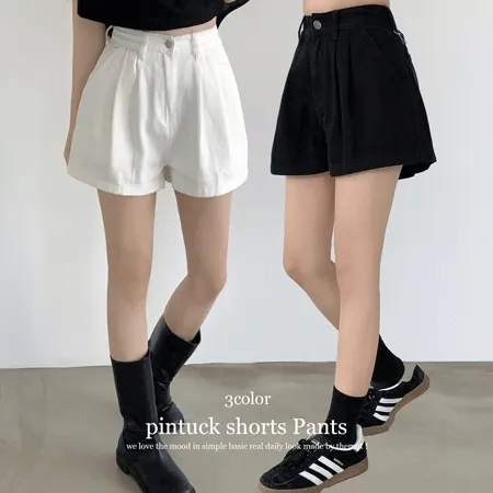 [핏보장!🖤]허벅지얇아보이는 핀턱 숏 면 팬츠 3color