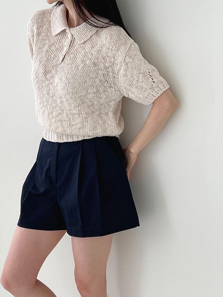 페퍼민트 코튼 카라 반팔 니트 / Wruf 면니트 여름니트 프레피룩