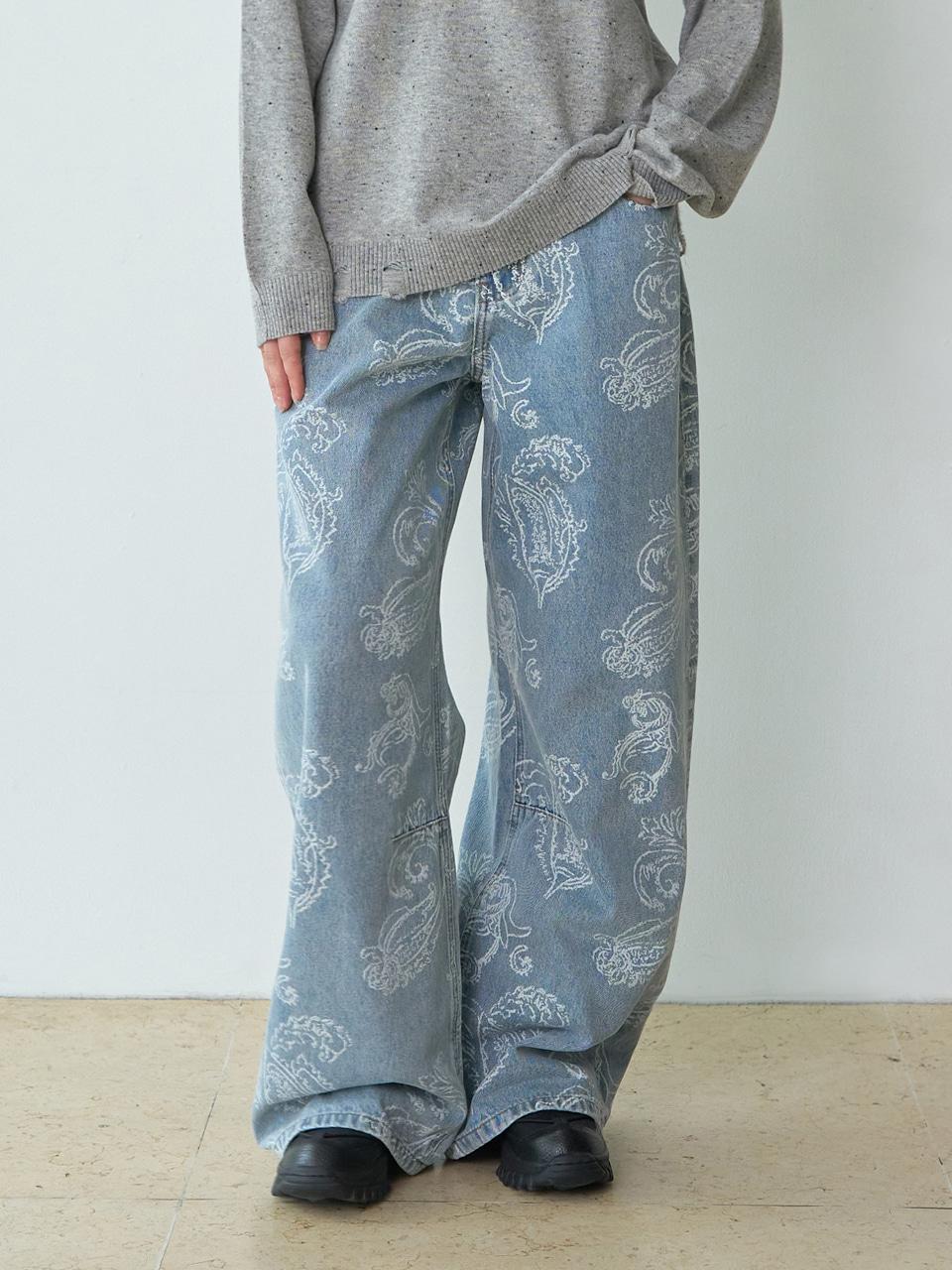 Paisley Wide Jeans [Light Blue]