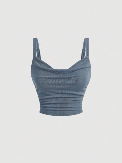 SHEIN MOD 드리핑된 칼라 셔링 캐미탑