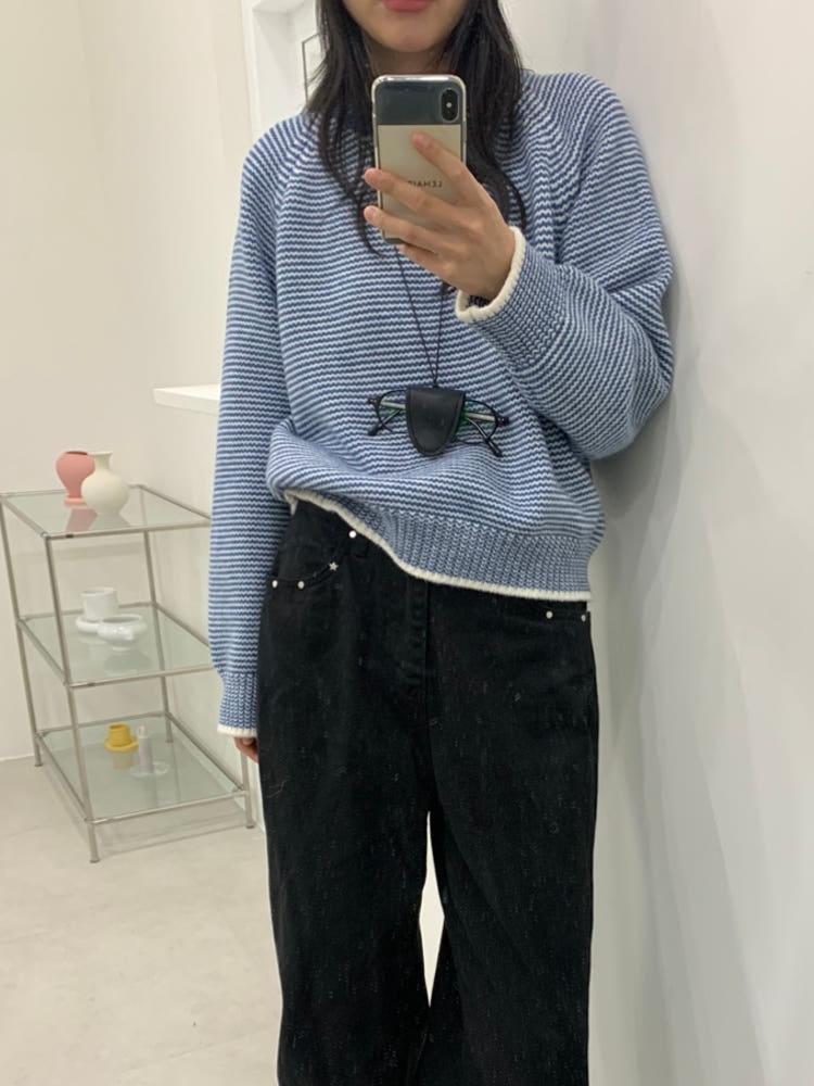 유이드 래글런 스트라이프 니트 2colors