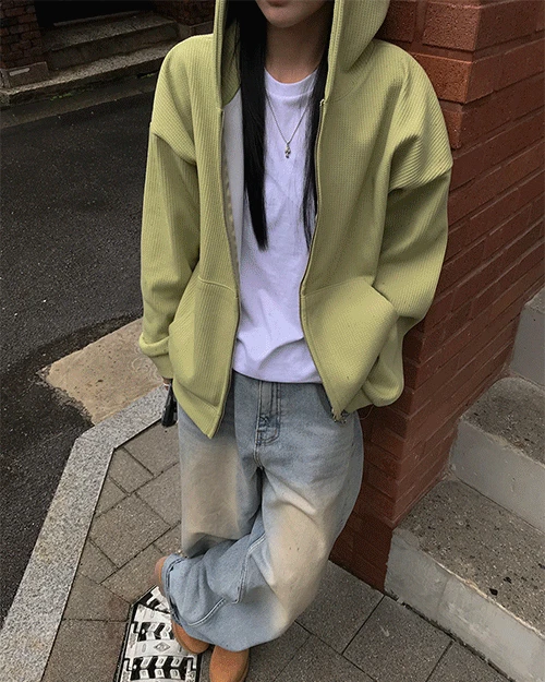 [unisex] 비드 와플 투웨이 후드집업