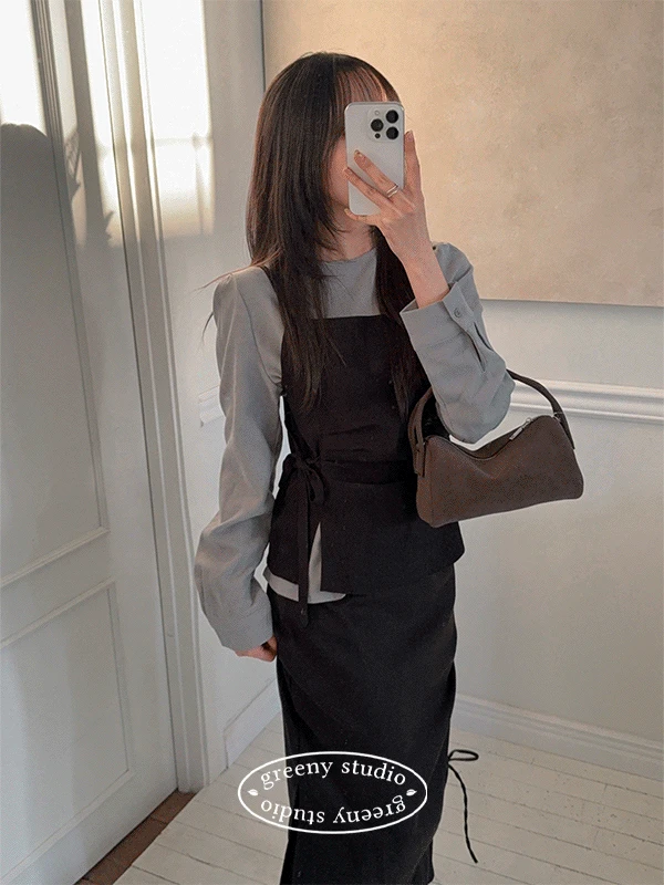 [레이어드SET] 엘렌 기모 나시 뷔스티에 레이어드 블라우스 세트 (3 colors)