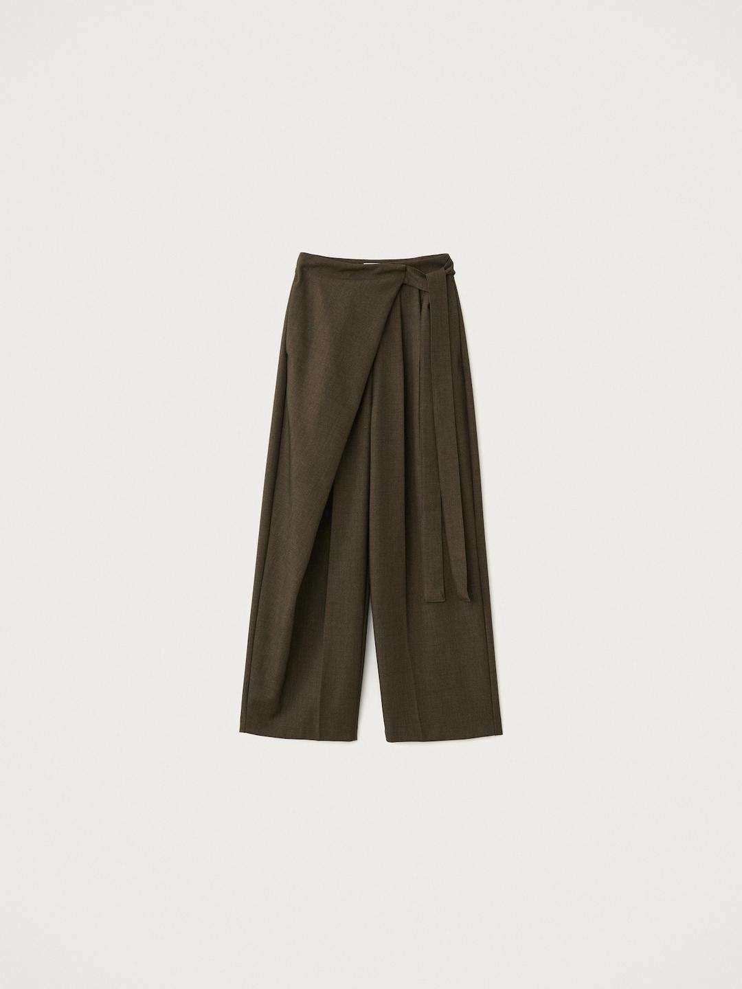 Draped Wrap Wide Pants, Brown