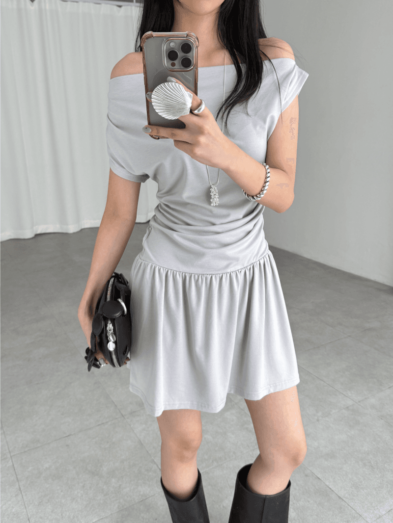 unbal shirring dress (4color)