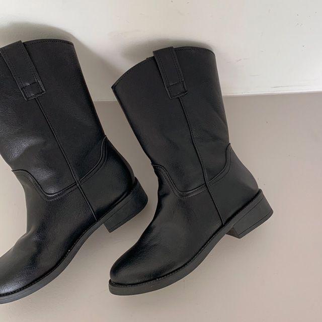 심플 미들 부츠 웨스턴 하프 롱부츠 둥근코 와이드 빅사이즈 신발 ds-0480