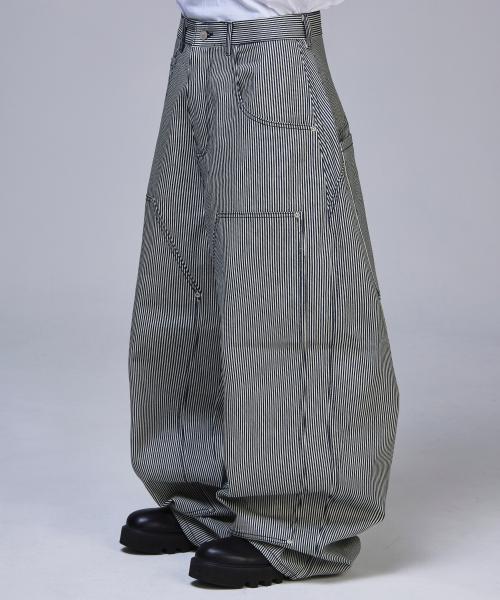 더블니 배기 카펜터 생지 데님[스트라이프]