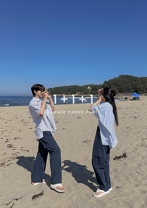 [1+1+1](UNISEX)  데이지 쿨링 스판 카고 와이드팬츠