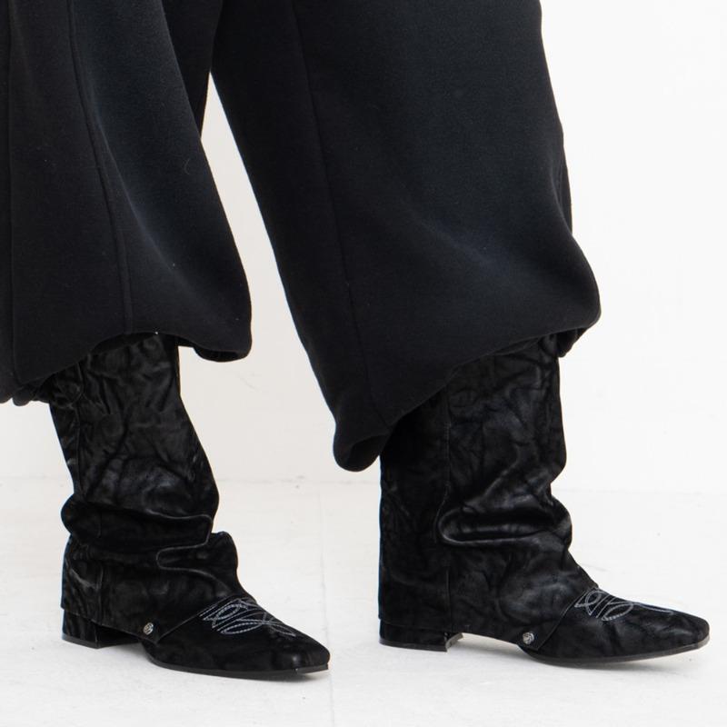 SHIRRING WARMER WESTERN BOOTS (BLACK)