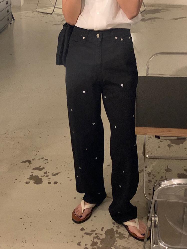 (M사이즈당일) 베르가못 하트 데님 베이지 블랙