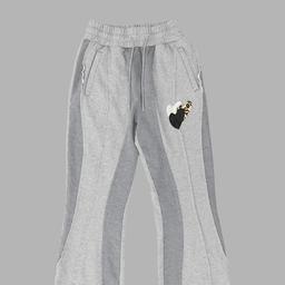 LEATHER PATCH SWEAT PANTS(GREY)