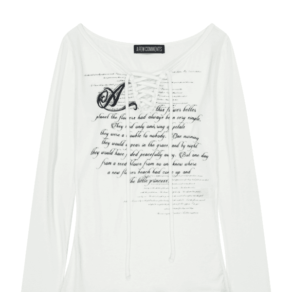 Pale printed lace-up long sleeve top white