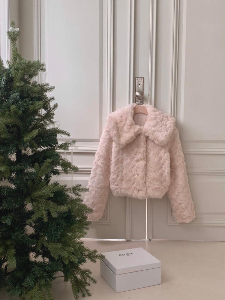 [ open sale ] Pink shu cream fur jacket 🎀🍓
