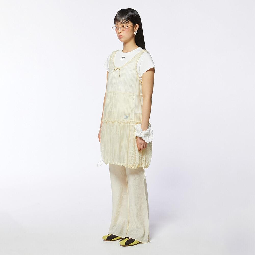 Layered Shirring Balloon One-Piece (cream)