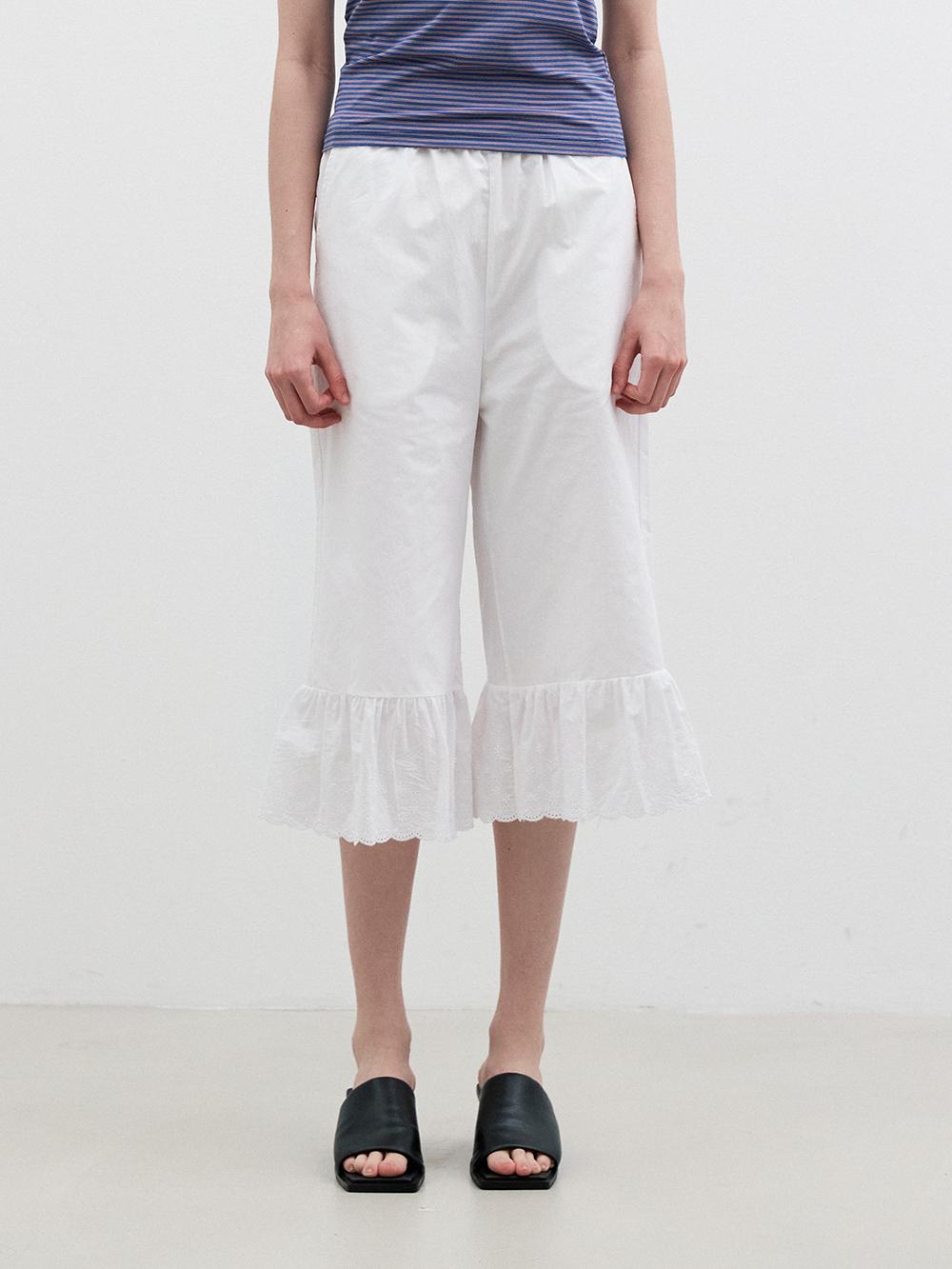 Lace Frill Banding Pants White