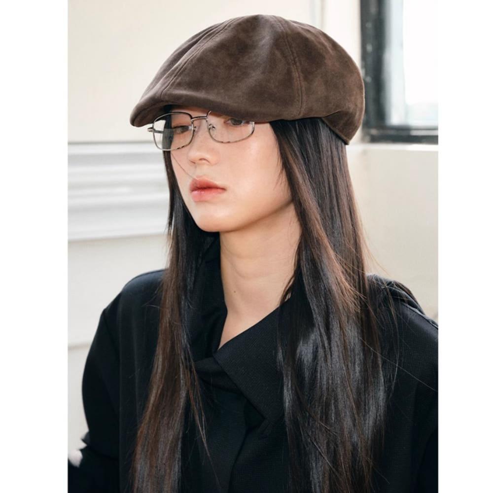 SOMETHING NEEDS 모자 헌팅캡 스웨이드 복고풍 Y2K 브라운 모자