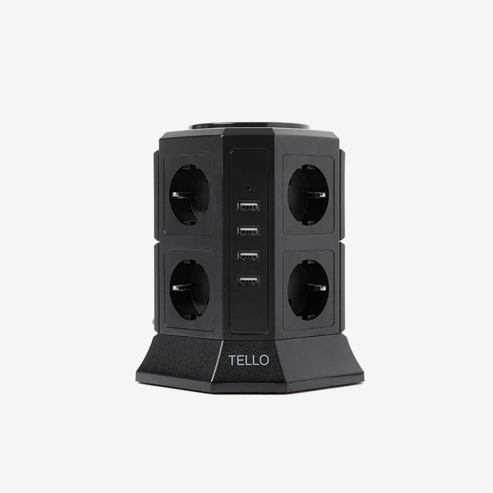 텔로 usb 디자인 캠핑 타워 멀티탭 블랙 12구 2M
