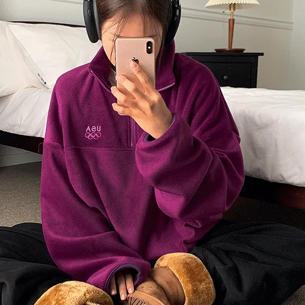 후리스 USA 자수 반집업 맨투맨 - mtm(남녀공용,오버핏,55-66,가을신상,겨울신상,가을옷,겨울옷,힙한,스트릿)