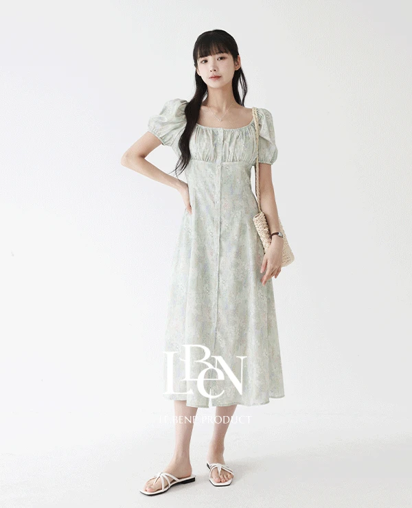 [자체제작] 루아 플라워 스퀘어 투웨이넥 롱원피스 (2color)