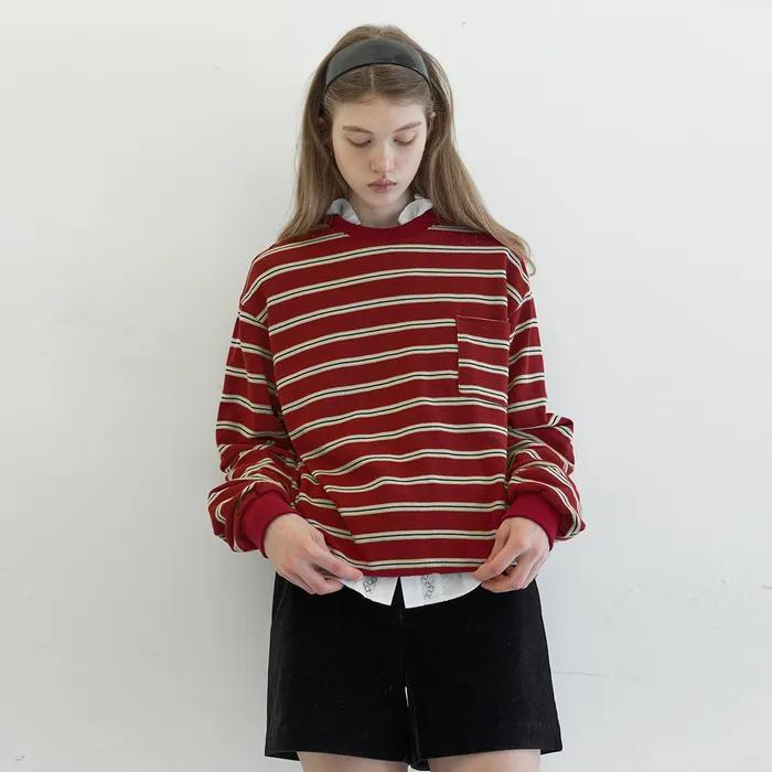 스트라이프 포켓 스웻셔츠 (Burgundy stripe/Blue stripe)_2FFUSS10
