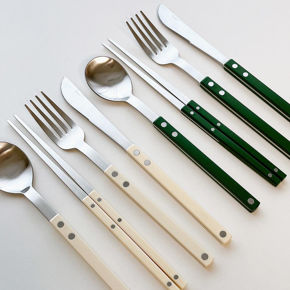 보겐 쌍띠에 커트러리 디너 스푼 포크 나이프 사브르 맞춤 젓가락 세트 실버