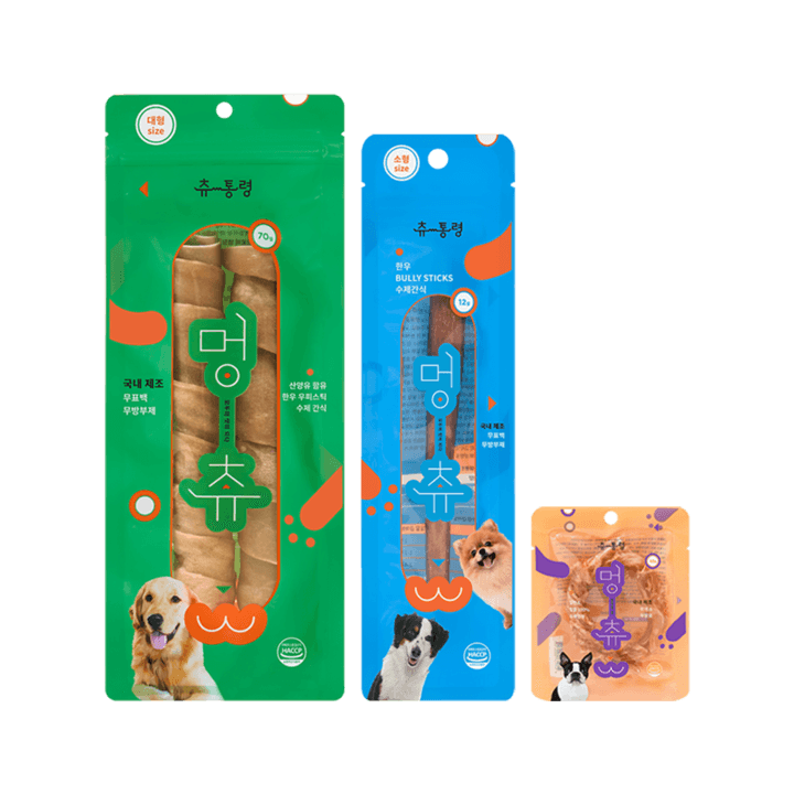 [중대형견특가] 츄통령 멍츄 우피스틱 대형 1개 + 불리스틱 대형 1개 + 칠면조힘줄 링 1개