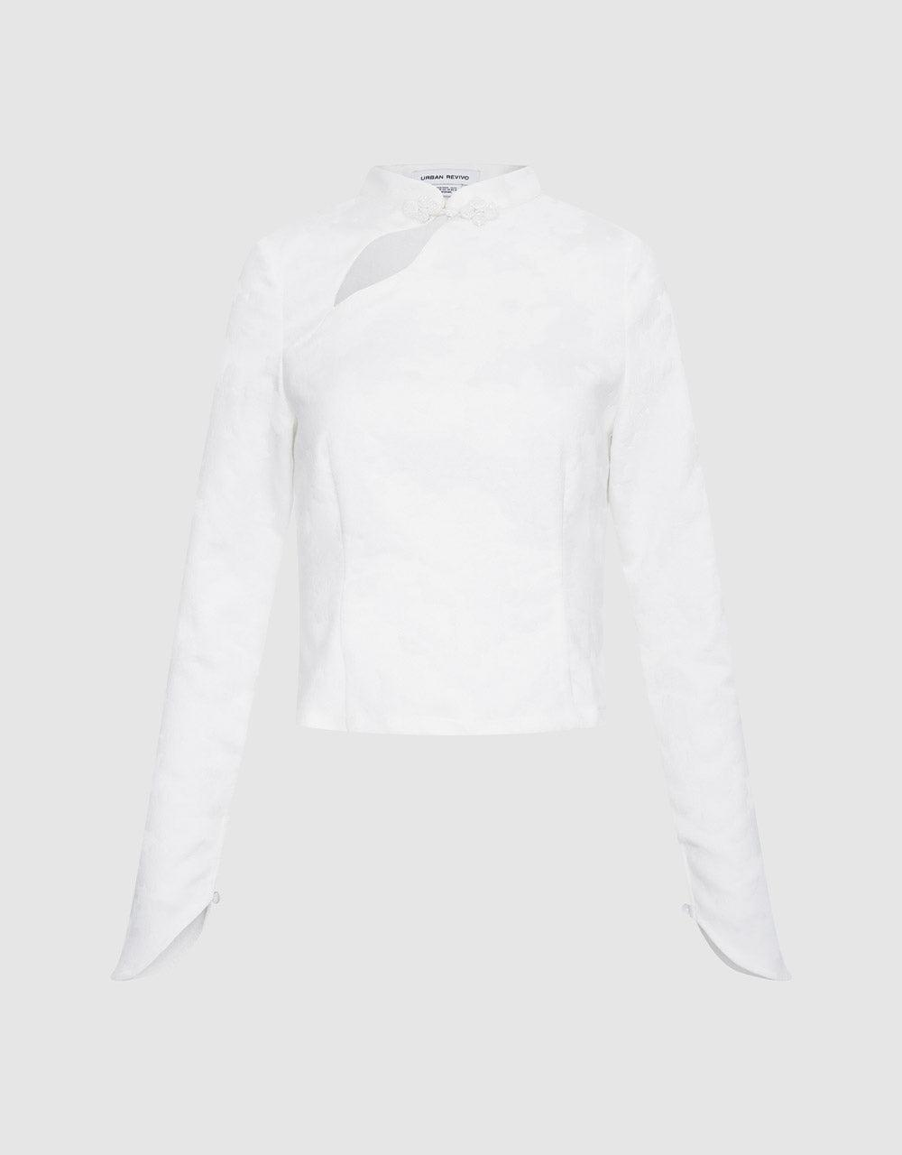 플로럴 자카드 컷아웃 블라우스 - 화이트 / XS