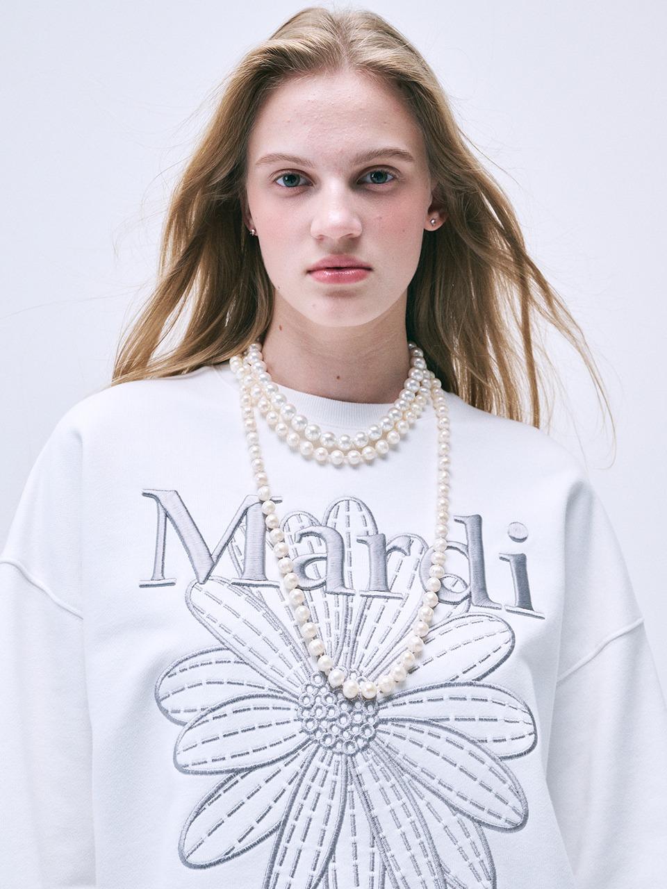 SWEATSHIRT FLOWERMARDI NEEDLEWORK_WHITE GREY