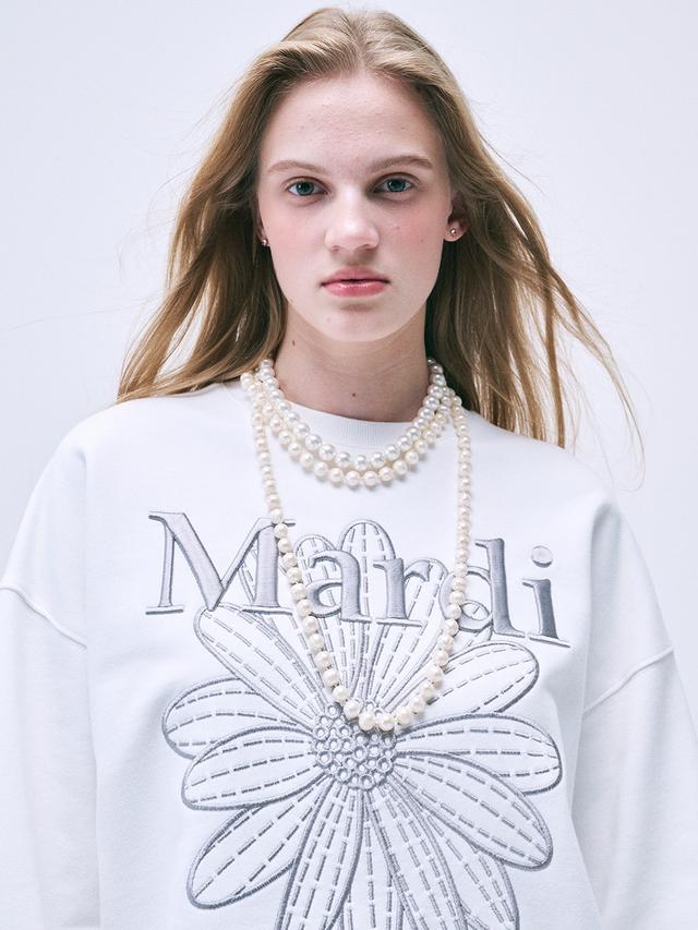 SWEATSHIRT FLOWERMARDI NEEDLEWORK_WHITE GREY