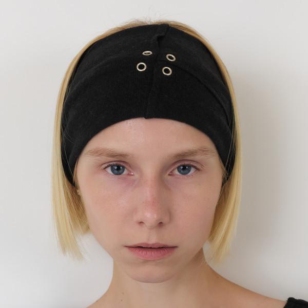 SIGNATURE EYELET ANGORA HAIR BAND (BLACK)