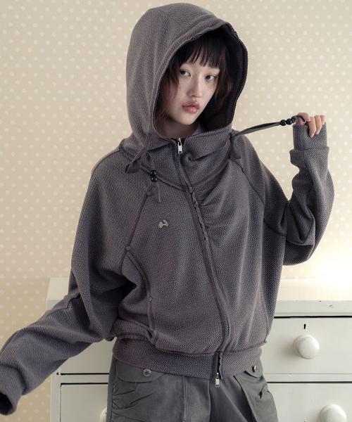 셔링 하이넥 후드집업 (핑크 브라운)