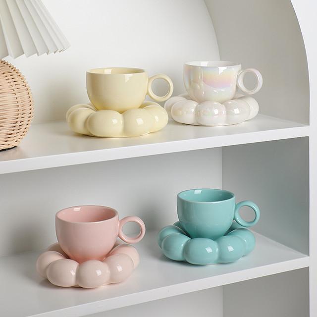 뭉뚝 플라워 꽃모양 구름 찻잔 볼드 마카롱 라떼 커피 머그 잔 컵 소서 세트 홈카페