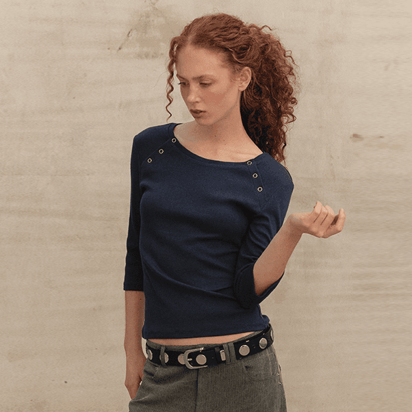 3/4 BUTTON TEE - NAVY