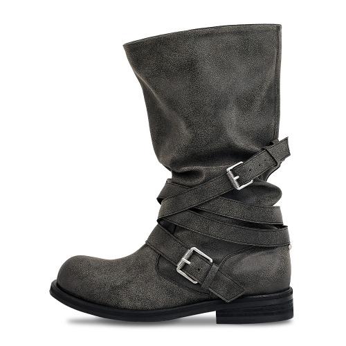 [9월30일 예약배송]Slouchy Long Strap Boots_Dusty Grey