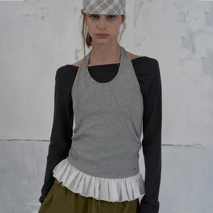 [3rd] Petal edge halter top - grey