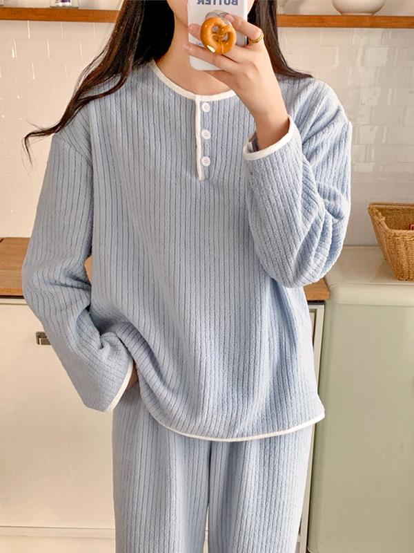 솔리드블루 긴팔 상하세트 파자마 수면 잠옷