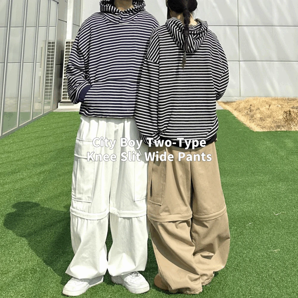 시티보이 투타입 무릎 절개 와이드 팬츠