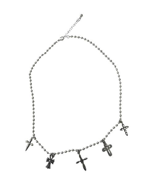 Multy Cross Ball Chain Surgical Steel Necklace ((steel))