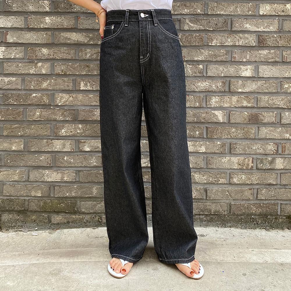 153cm 키작녀청바지 쿨 와이드 스티치 데님 팬츠 2color