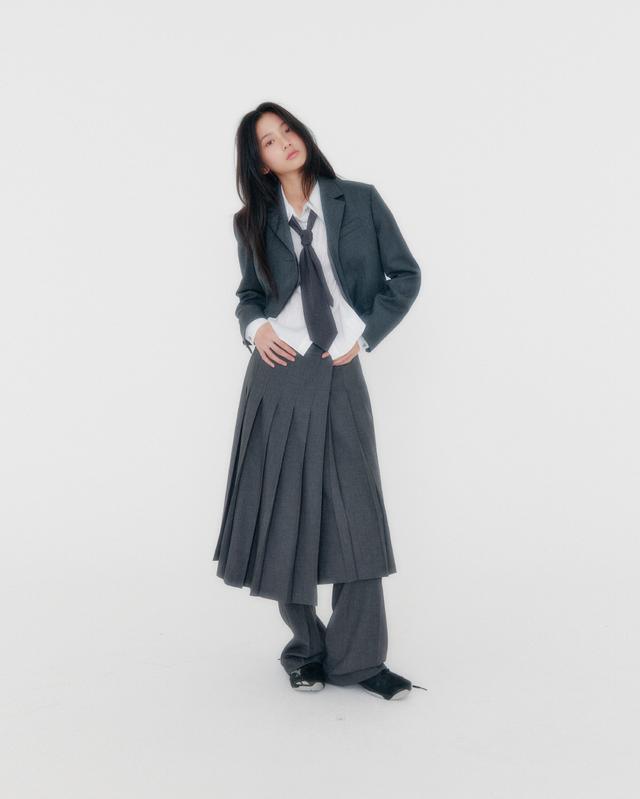 Pleated Wrap Midi Skirt ( Melange Grey )