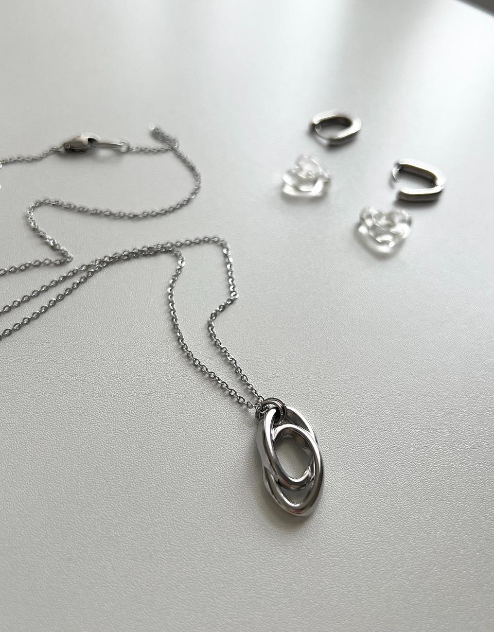 vbb 써지컬 롱 더블 트윈 링 레이어드 볼 목걸이