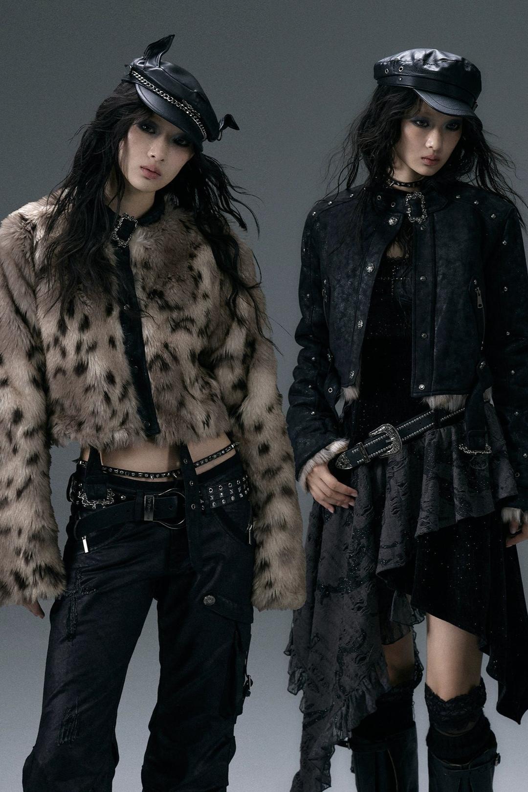 punk leopard fur jacket