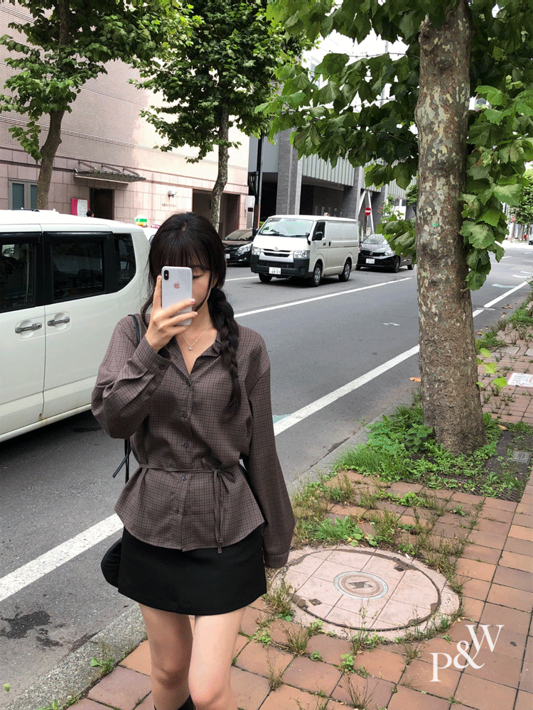 피터앤웬디 [🍂가을셔츠] #MADE 코코아 리본 체크 셔츠 (끈 탈부착)